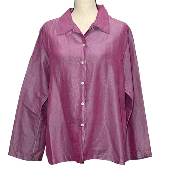 Debra deRoo Button Up Blouse L Iridescent Purple - Picture 3 of 8